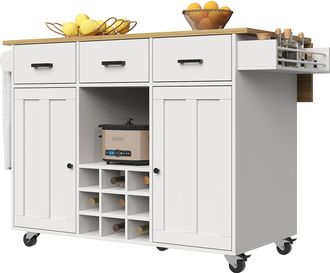 STILVORA Carro De Cocina Con 3 Cajones, 2 Puertas, Especiero, Toallero Y Encimera Abatible En Mdf 104x39,5x91,5 Cm Blanco