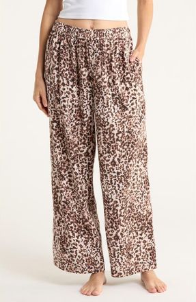 Open Edit Print Flannel Boxer Pajama Pants in Ivory- Pink Mixed Animal at Nordstrom, Size X-Large