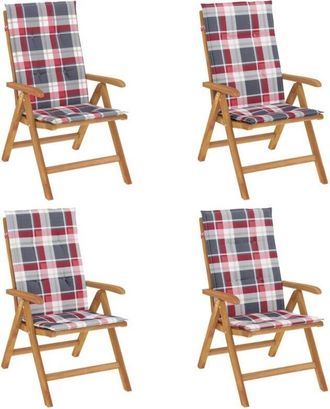 vidaXL Sillas De Jard&iacute;n Reclinables Y Cojines 4 Uds Madera Maciza Teca Vidaxl