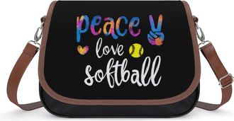 Generic Peace Love Softball Crossbody Bags for Women Fashion Leather Shoulder Handbags With Adjustable Strap