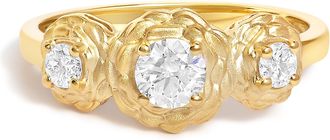 House of Brilliance 14K Yellow Gold Plated Sterling Silver 1/2 Cttw Lab Grown Diamond Floral 3-Stone Ring