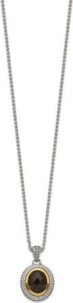 Diamond2Deal Sterling Silver with 14K Accent Oval Smoky Quartz Pendant Necklace