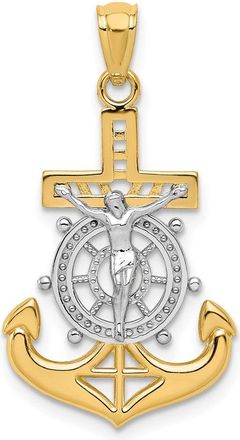 Diamond2Deal 14k Yellow Gold Rhodium Polished Mariners Crucifix Pendant