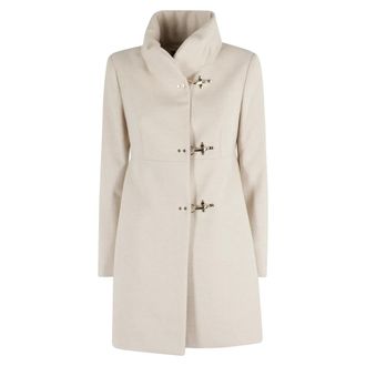 Fay Single-Breasted Coats, female, Beige, Size: S Beige Melange Coat with High Collar