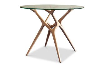 PIB Mesa redonda de cristal y fresno beige 4 pl