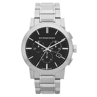 Burberry BU9351 Chronograph Black Dial Stainless Steel Mens Watch - Silver - One Size