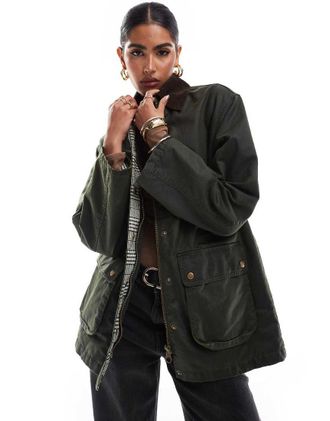 Stradivarius Giacca barn trapuntata kaki-Grigio