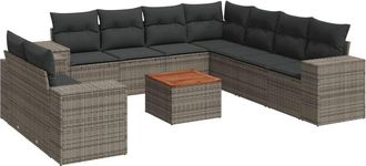 vidaXL Set De Sof&aacute;s De Jard&iacute;n 10 Pzas Con Cojines Rat&aacute;n Sint&eacute;tico Gris Vidaxl