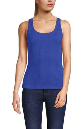 Lands End Pointelle Rib UNeck Tank in Blue Breeze at Nordstrom, Size X-Large