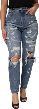 Dolce & Gabbana Blue Tattered High Waist Women Denim Womens Jeans (Pre-Owned)