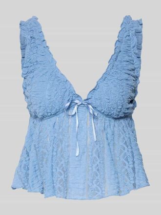Gina Tricot Top aus Spitze mit Schleifen-Detail in Sky, Gr&ouml;&szlig;e XS