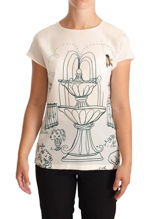 Dolce & Gabbana Vrouwen Witte Zijde Tuin Fontein T-shirt Blouse