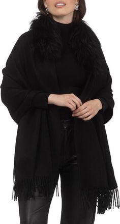 Gorski Select Cashmere Stole with Select Lamb Collar in Black at Nordstrom