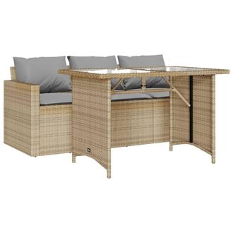 Berkfield Home 2 Piece Garden Dining Set with Cushions Beige Poly Rattan