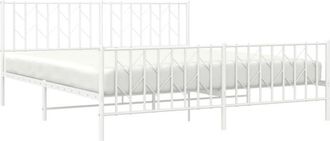 vidaXL Metal Bed Frame without Mattress with Footboard White 183x213cm Vidaxl