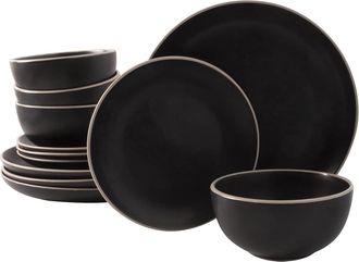 Gibson Home Rockaway 12 Piece Stoneware Dinnerware Set in Black