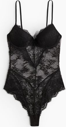 H&M Spitzenbody mit Push-up - Schwarz