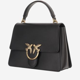 Pinko Womens Leather Handbag With Logo Black Handbags Hand Bags