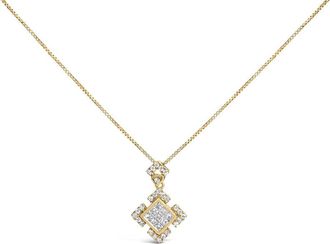 House of Brilliance 10K Yellow Gold 3/8 Cttw Princess Diamond Geometric Pendant Necklace