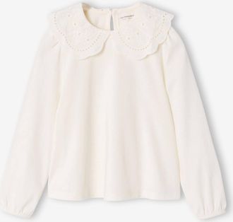 Vertbaudet M&auml;dchen Langarm-Shirt mit besticktem Kragen wollwei&szlig;
