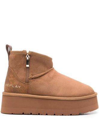Replay Chic shearling-lined platform ankle boots - women - Polyester/Polyester/Polyethylene vinyl acetate (PEVA) - 39 - Brown