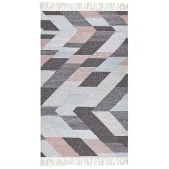 Beliani Alfombra De Yute Beige Gris Rosa 80 X 150 Cm Hecho A Mano Borlas Nakkas