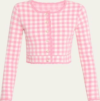 LoveShackFancy Bridgette Gingham Cropped Cardigan