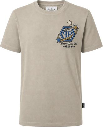 Philipp Plein Round Neck T-Shirt Plein Space - Heren - T-shirts - Beige - 4XL - Katoen - Tops