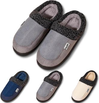 Generic Slippers Men Comfy Handmade Stitch Microsuede Slip on Felt Mule Indoor Solid Color Cozy Winter Slippers for Women Anti-Slip Rubber Soles Womens Couple