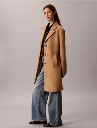 Calvin Klein Womens Wool Blend Tailored Coat - Brown - XL