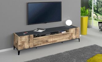 Dmora Dmora - Mueble Tv Para Sal&oacute;n, Made In Italy, Mueble Tv Con 2 Puertas Y 2 Cajones, 200x40h47 Cm, Pizarra Y Arce, Con Embalaje Reforzado