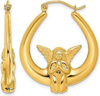 Diamond2Deal 10k Yellow Gold Pretty Angel Hoop Earrings L 19mm, W 4mm