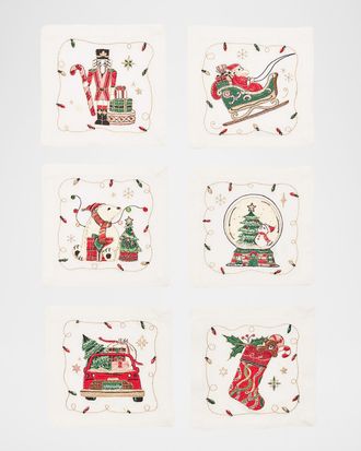 Kim Seybert Holly Jolly Embroidered Cocktail Napkins, Set of 6