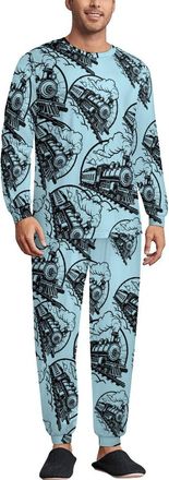 Generic Vintage Trains Mens Pajama Set Long Sleeve Top Long Pants Sets Soft Sleepwear Loungewear L