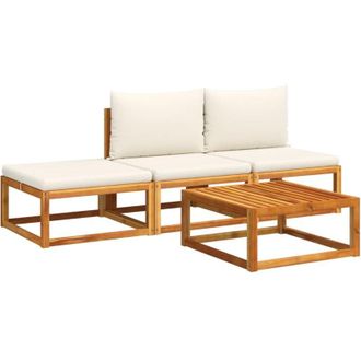 vidaXL Conjunto De Sof&aacute; De Jard&iacute;n De 4 Piezas Con Cojines De Madera De Acacia Y Rat&aacute;n Vidaxl