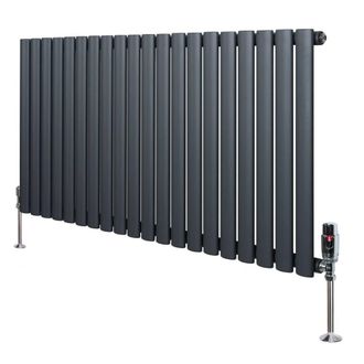 MonsterShop Oval Single Column Radiator & Valves - 600mm x 1200mm - Anthracite in Grey