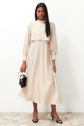 Trendyol Modest Dames Beige Effen Maxi Lang Casual A-lijn Modest Jurken