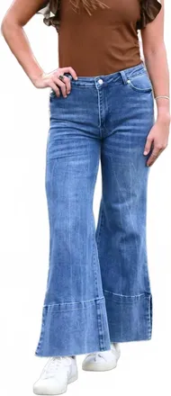 So Me Sally Wide Leg Cuff Jean In Med Wash