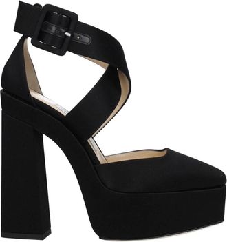Jimmy Choo London Satijnen Platformsandalen - Dames - Pumps - Zwart - 39 1/2 EU - Satijn - Schoenen