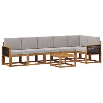 vidaXL Conjunto De Sof&aacute;s De Exterior 7 Pcs Natural Y Gris Claro Vidaxl