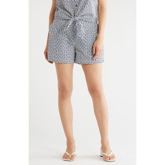 Sanctuary Socialize Gingham Embroidered Eyelet Cotton Shorts in Navy Blue Check Eyelet at Nordstrom Rack, Size X-Large