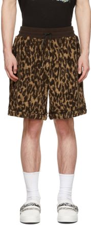 Amiri Printed Leopard Fleece Shorts In Brown/tan