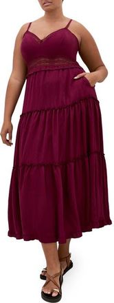 City Chic Ayla Crochet Trim Midi Dress in Pomegranate at Nordstrom, Size Xxxs