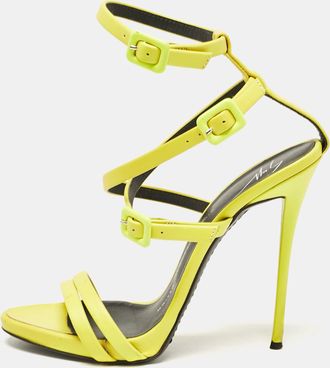 Giuseppe Zanotti Giuseppe Zannotti Neon Green Leather Criss Cross Ankle Strap Sandals