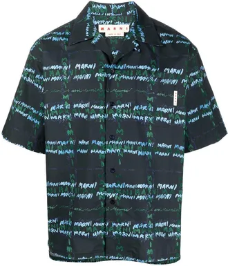 Marni all-over logo-print shirt - men - Cotton - 54 - Blue