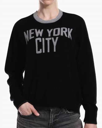 Minnie Rose Cashmere New York City Crew Sweater In Black/grey Shadow
