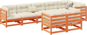 vidaXL Set De Sof&aacute;s Jard&iacute;n 8 Pzas Con Cojines Madera Pino Marr&oacute;n Cera Vidaxl