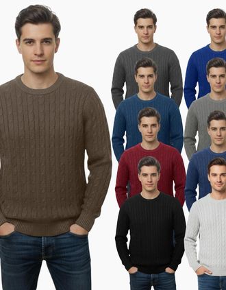 Firetrap Mens Mens Cable Knit Sweatshirt Chunky Crew Neck Pullover Cotton Winter Warm Jumper - Navy - Size: 36