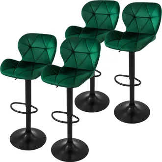ML Design Ml-design - Set 4x Taburetes De Bar De Terciopelo Verde, Sillas De Mostrador Giratorias 360&deg; Tapizadas Con Altura Regulable 63 - 83 Cm, Asiento De Bis