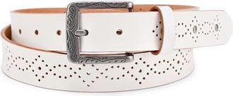 OLD TREND Daisy Genuine Leather Perforated Floral Detail Belt in White at Nordstrom, Size Medium